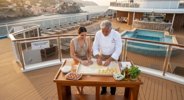 Quelle croisière propose des cours de cuisine italienne avec des chefs étoilés?